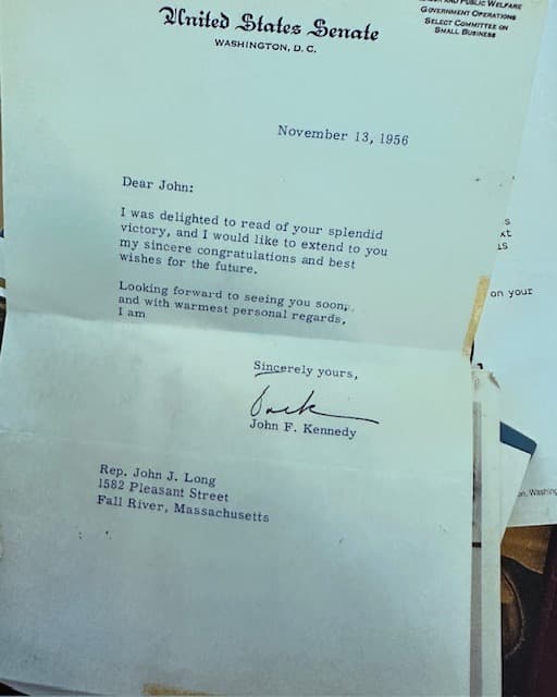 Letter from Senator John F. Kennedy to Representative John J. Long, November 13, 1956, signed Jack