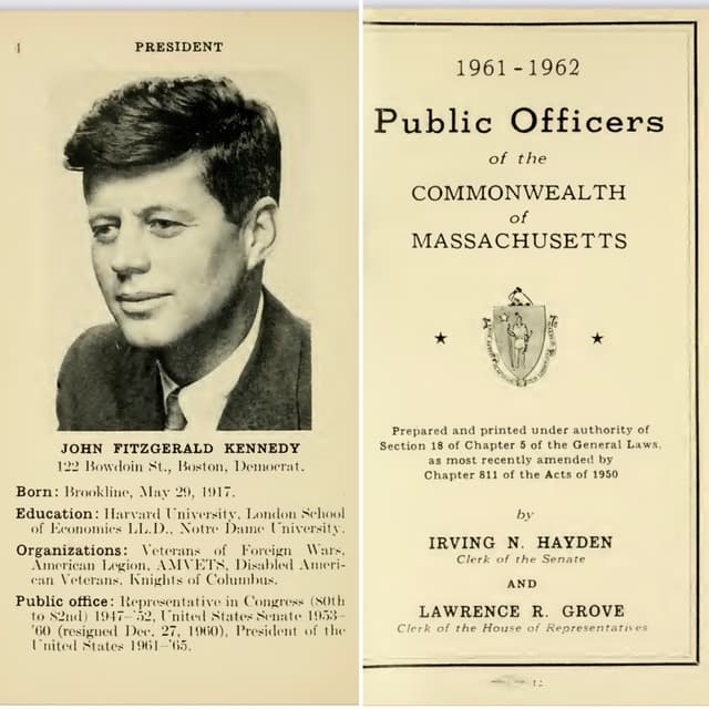 President John F. Kennedy — Public Officers of Massachusetts, 1961–1962